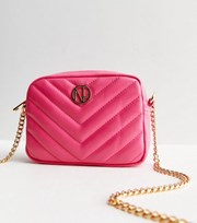 New Look Pink Leather-Look Quilted Chain Cross Body Bag